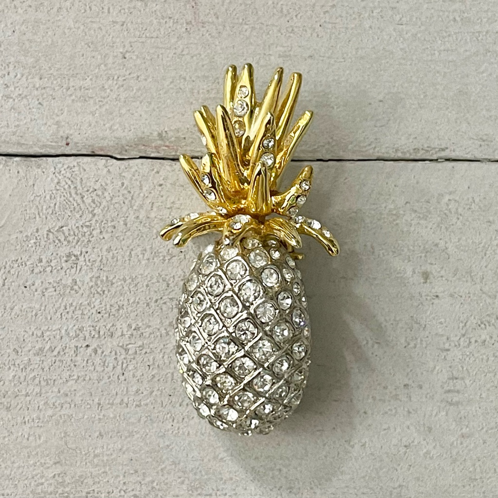 Gold Tone Crystal Pineapple Pin Brooch